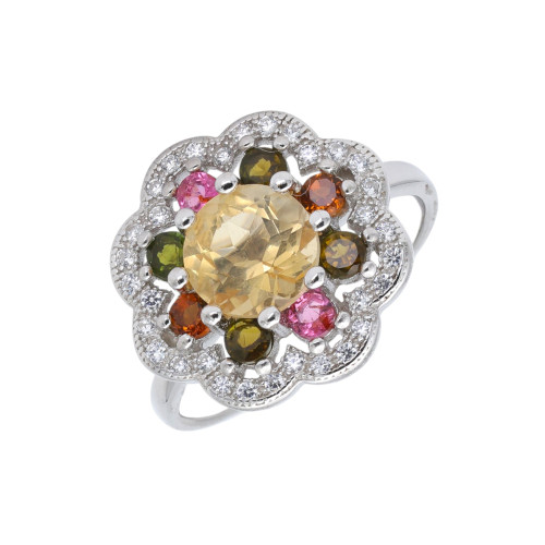 Серебряное кольцо с цитрином и турмалинами