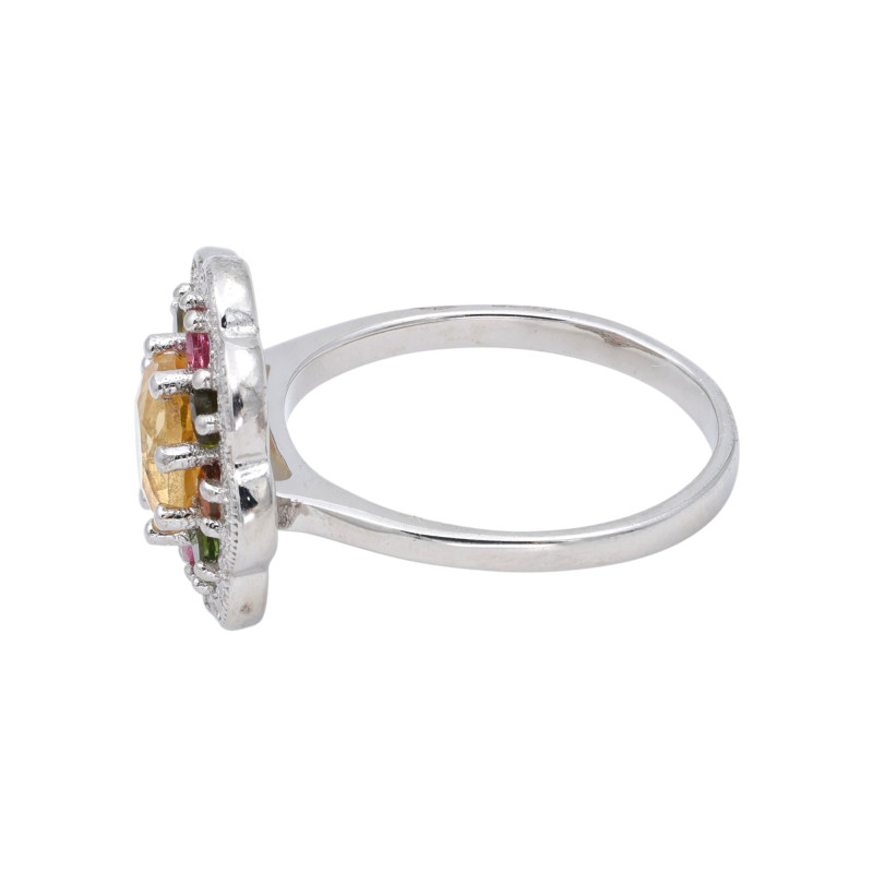 Серебряное кольцо с цитрином и турмалинами