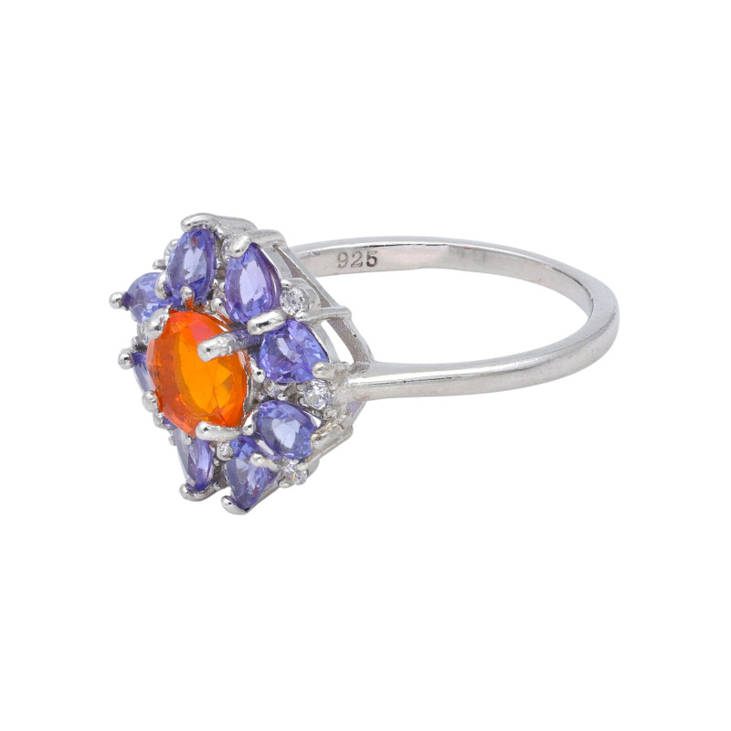 Кольцо из серебра с опалом и танзанитами