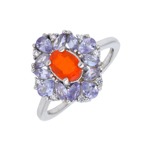 Серебряное кольцо с опалом и танзанитами