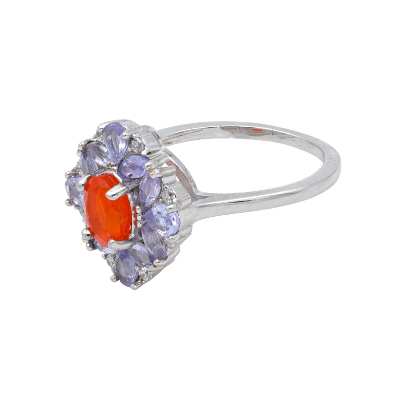Серебряное кольцо с опалом и танзанитами