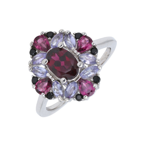 Серебряное кольцо с турмалином и танзанитами