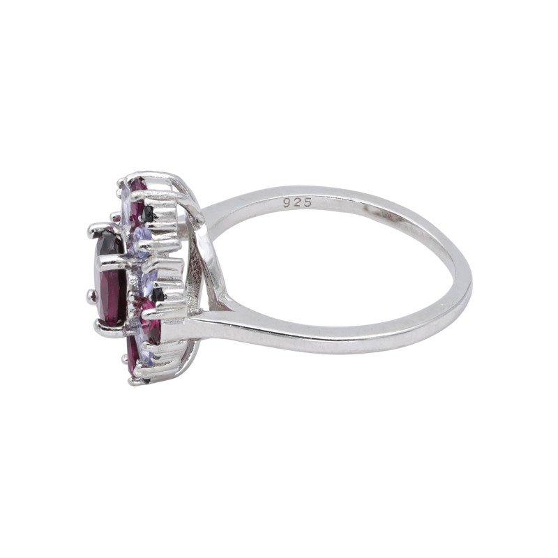 Серебряное кольцо с турмалином и танзанитами