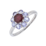 Серебряное кольцо с рубином и танзанитами