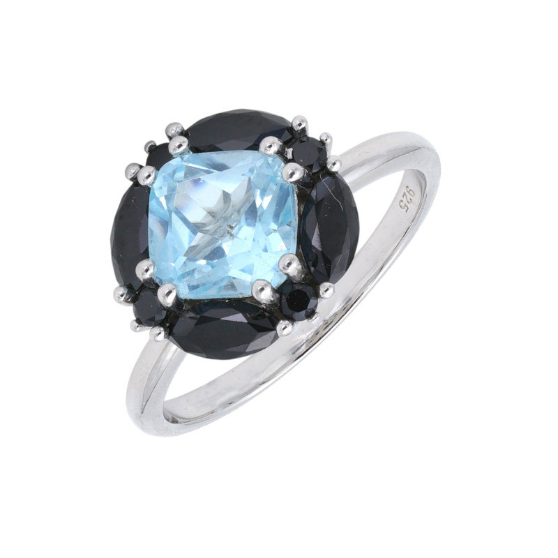 Кольцо серебряное с топазом и ониксами