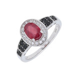 Кольцо серебряное с рубином и шпинелью