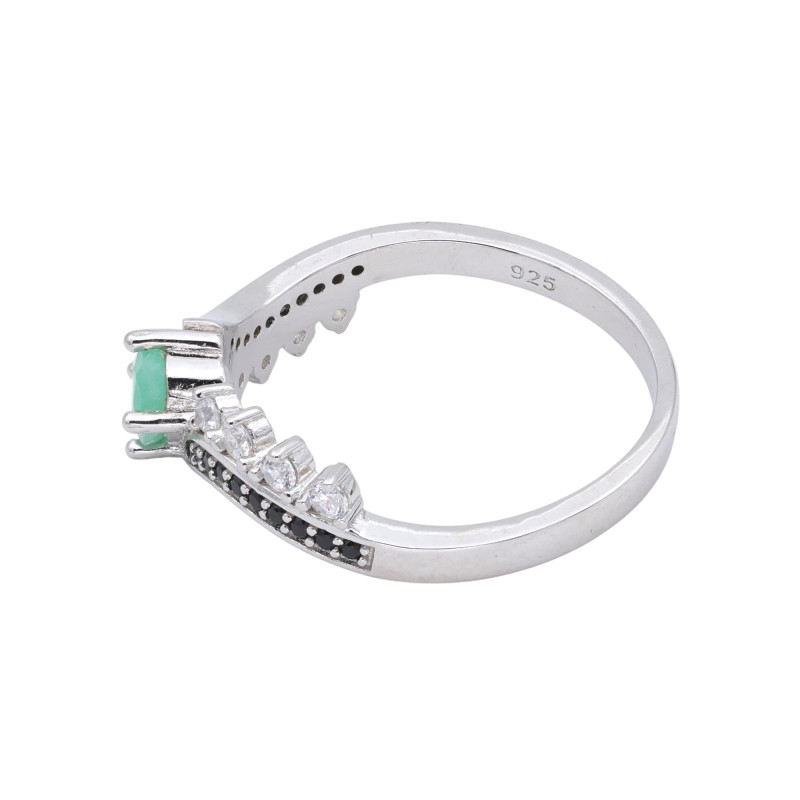Кольцо серебряное с изумрудом и шпинелью