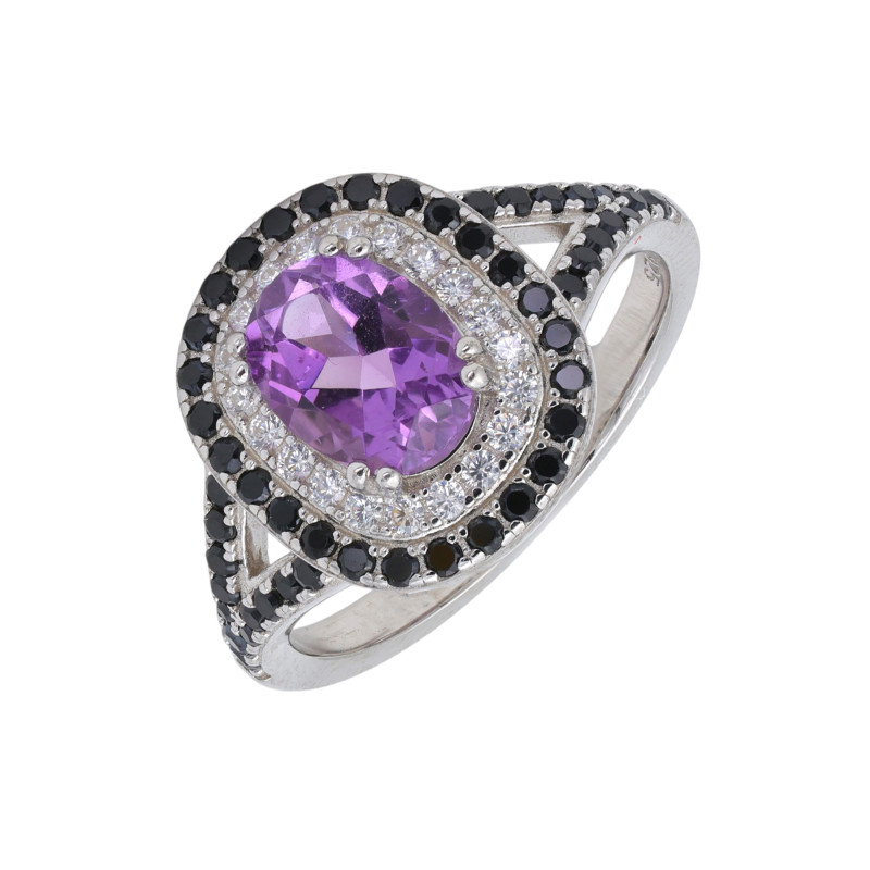 Кольцо серебряное с аметистом и шпинелью