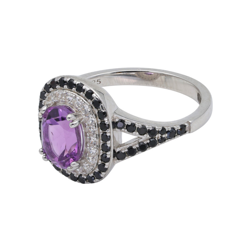 Кольцо серебряное с аметистом и шпинелью