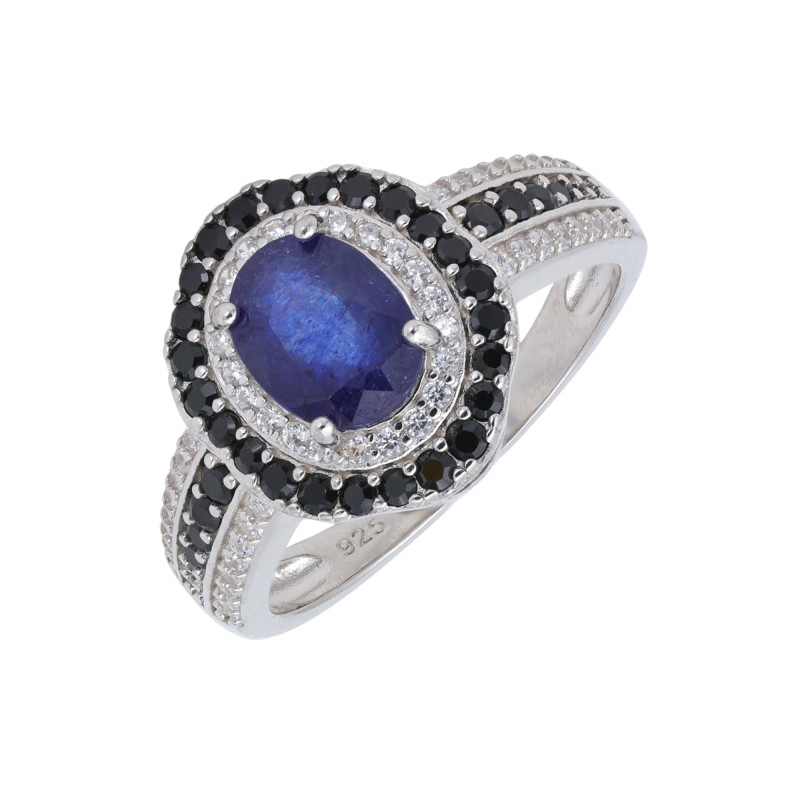 Серебряное кольцо с сапфиром и шпинелью