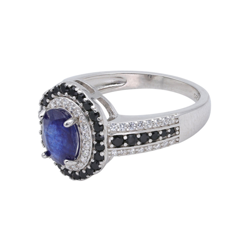 Серебряное кольцо с сапфиром и шпинелью