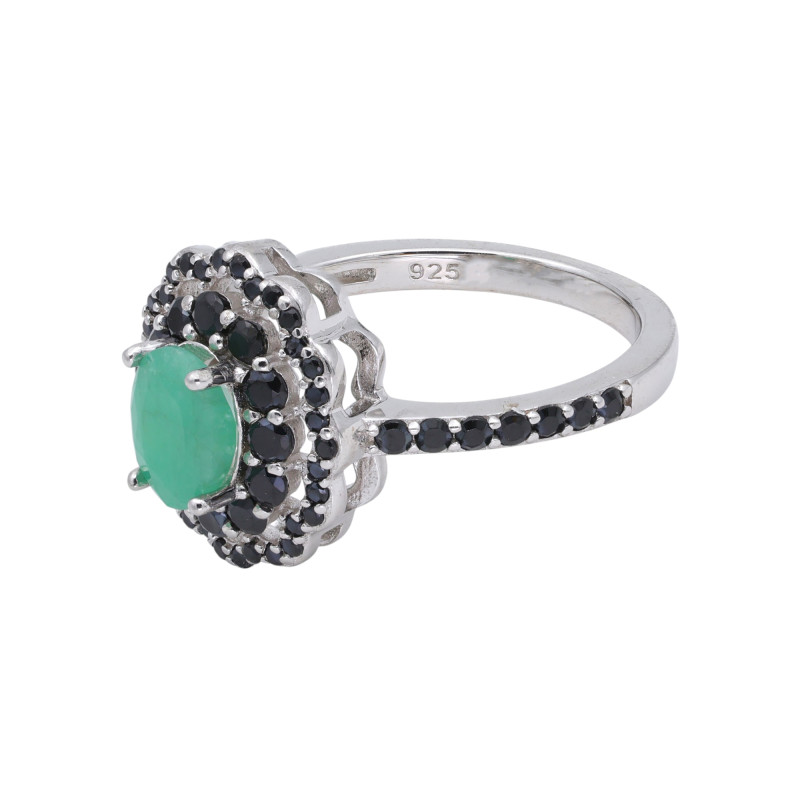 Кольцо из серебра с изумрудом и шпинелью