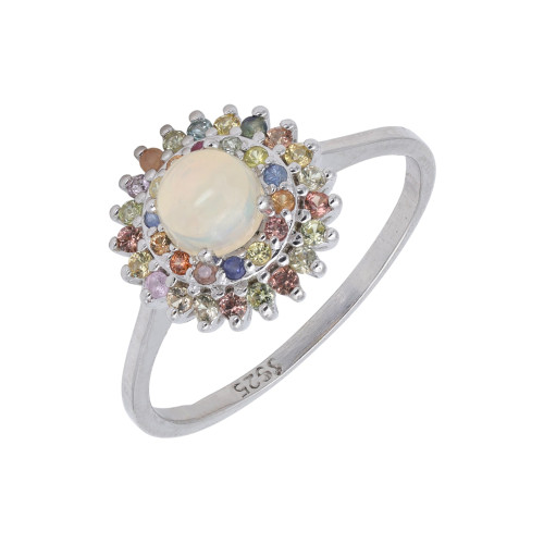 Серебряное кольцо с опалом и сапфирами