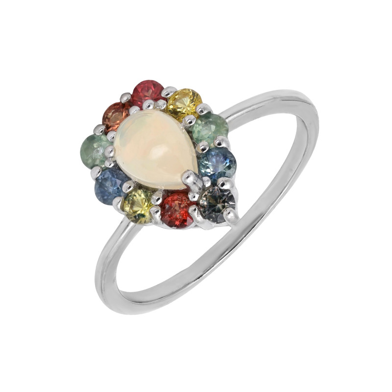 Серебряное кольцо с опалом и сапфирами