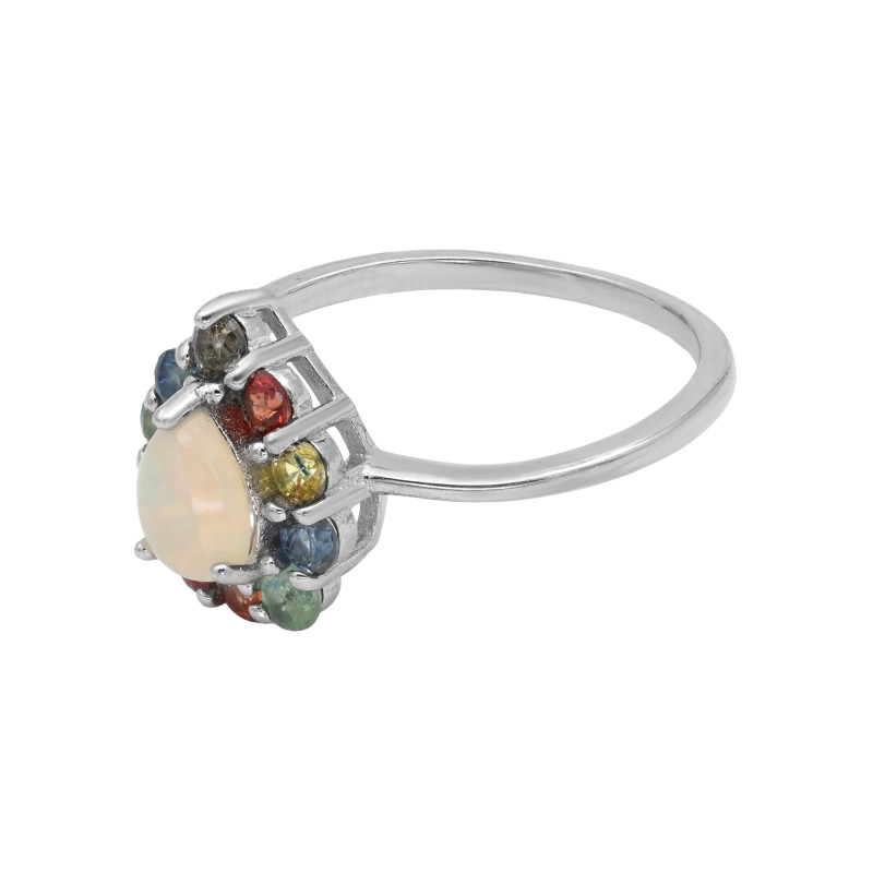 Серебряное кольцо с опалом и сапфирами