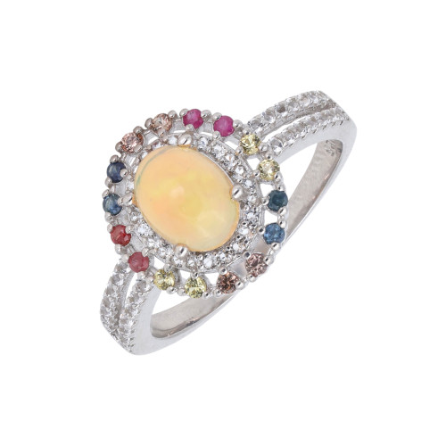 Кольцо из серебра с опалом и сапфирами