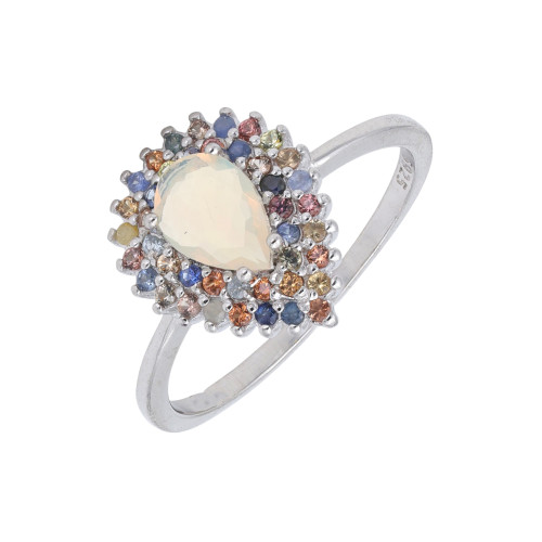 Серебряное кольцо с опалом и сапфирами