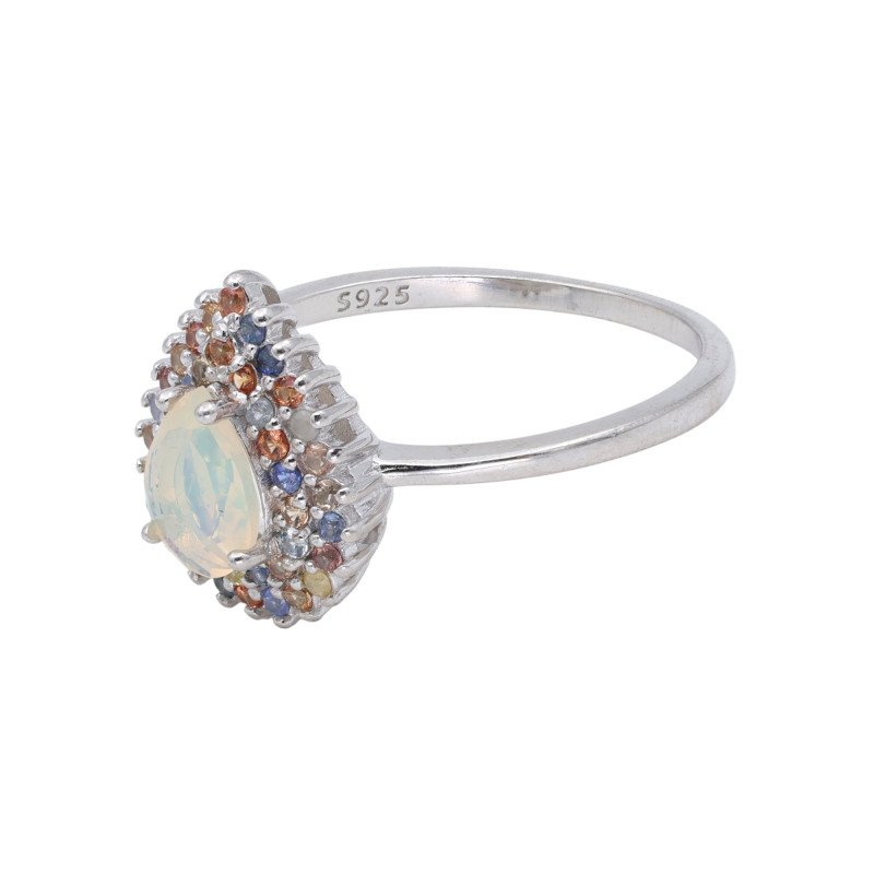 Серебряное кольцо с опалом и сапфирами