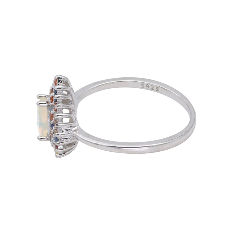 Серебряное кольцо с опалом и сапфирами