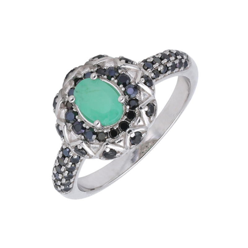 Кольцо из серебра с изумрудом и шпинелью