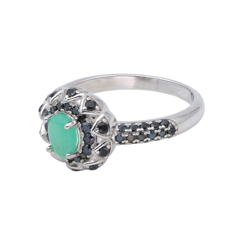 Кольцо из серебра с изумрудом и шпинелью