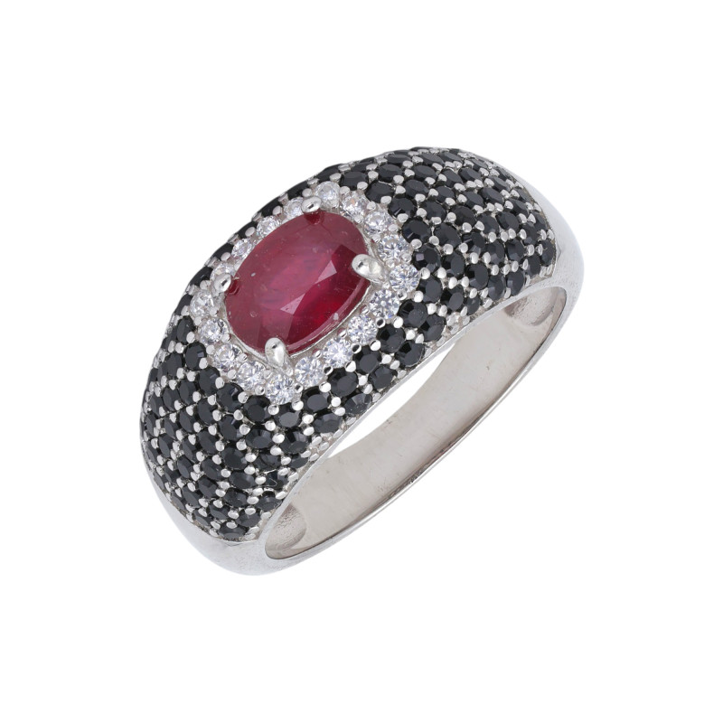 Кольцо серебряное с рубином и шпинелью