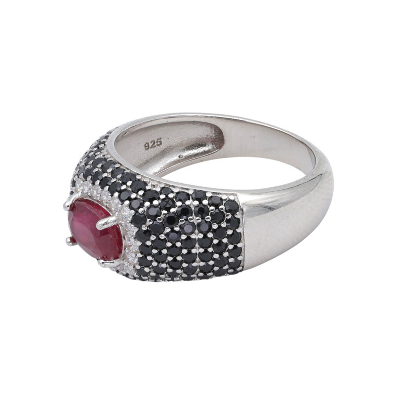Кольцо серебряное с рубином и шпинелью