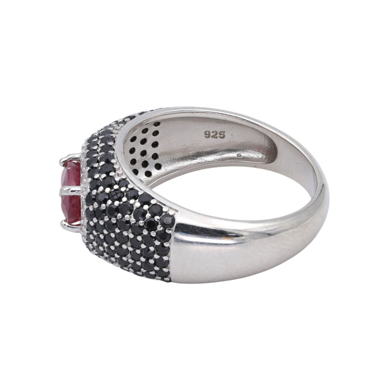 Кольцо серебряное с рубином и шпинелью