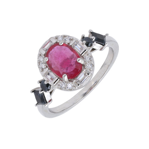 Серебряное кольцо с рубином и шпинелью