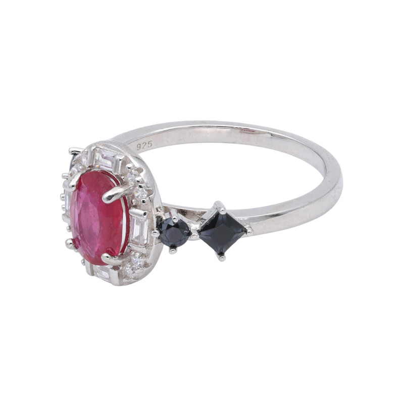 Серебряное кольцо с рубином и шпинелью