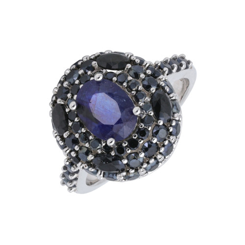 Серебряное кольцо с сапфиром и шпинелью