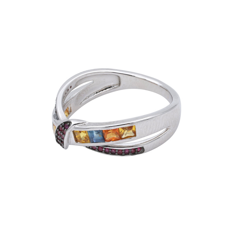 Кольцо из серебра с рубинами и сапфирами