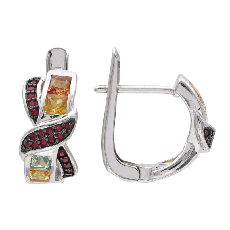 Серебряные серьги с сапфиром и рубином