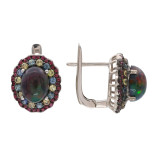 Серебряные серьги с опалом, сапфиром и рубином