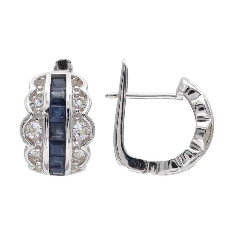Серебряные серьги с сапфирами и топазами