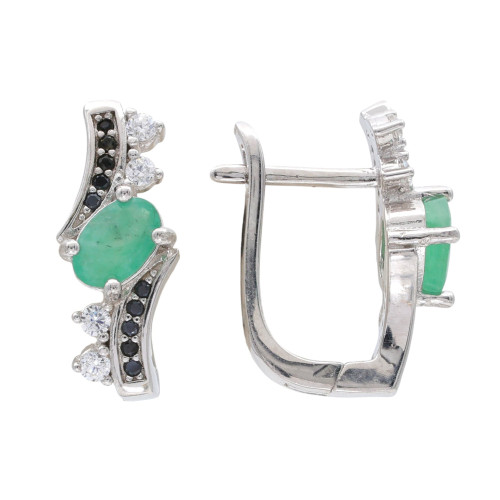 Серебряные серьги с изумрудом и шпинелью