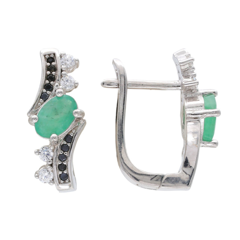 Серебряные серьги с изумрудом и шпинелью