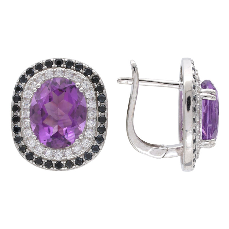 Серьги серебряные с аметистом и шпинелью
