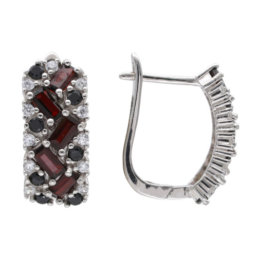 Серебряные серьги с гранатом и шпинелью