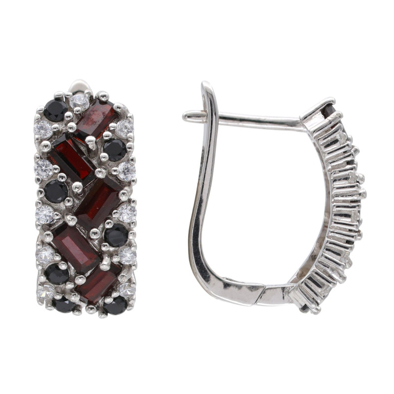 Серебряные серьги с гранатом и шпинелью