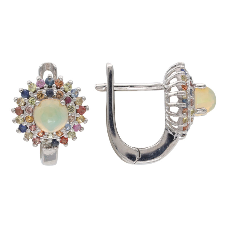 Серьги из серебра с опалом и сапфирами