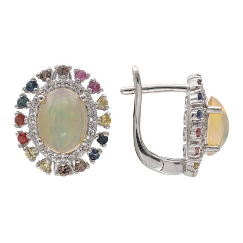 Серебряные серьги с опалом и сапфирами