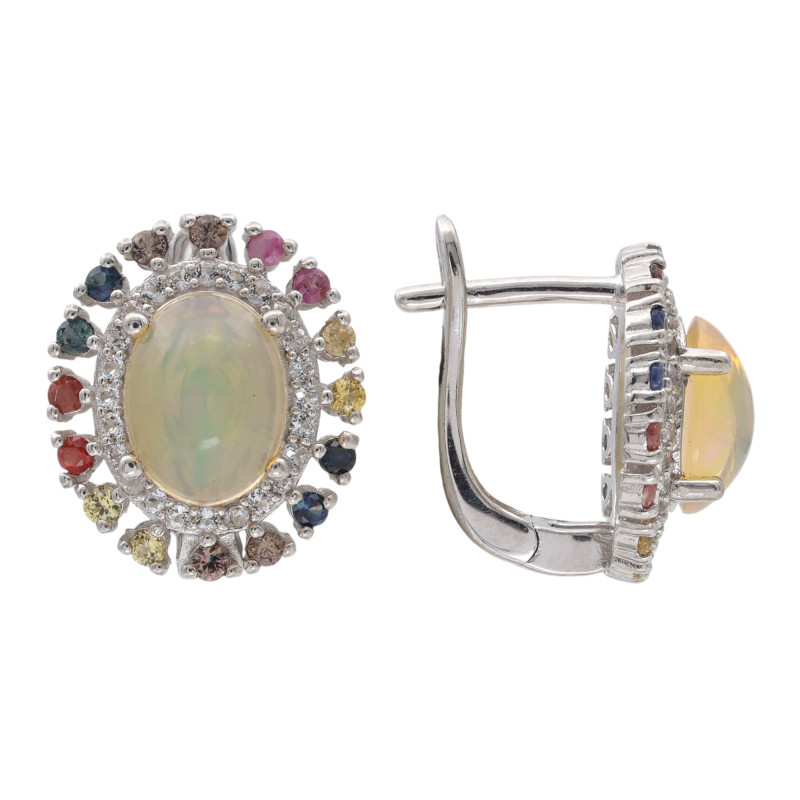 Серебряные серьги с опалом и сапфирами
