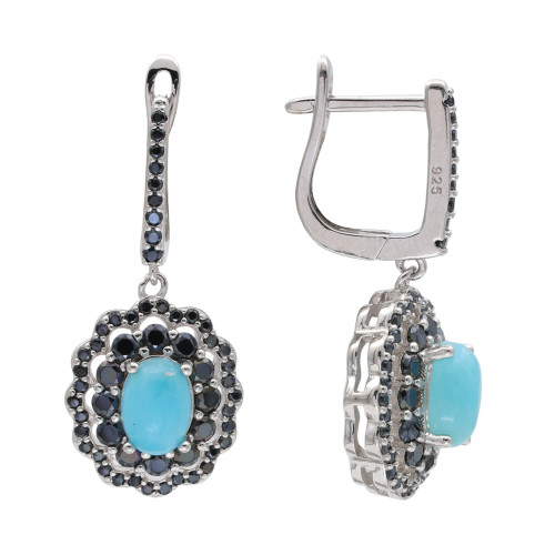 Серьги серебряные с ларимаром и шпинелью