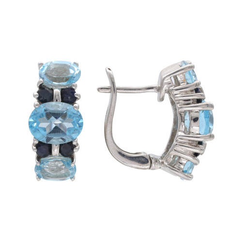 Серебряные серьги с топазом и сапфирами