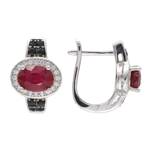 Серьги из серебра с рубином и шпинелью