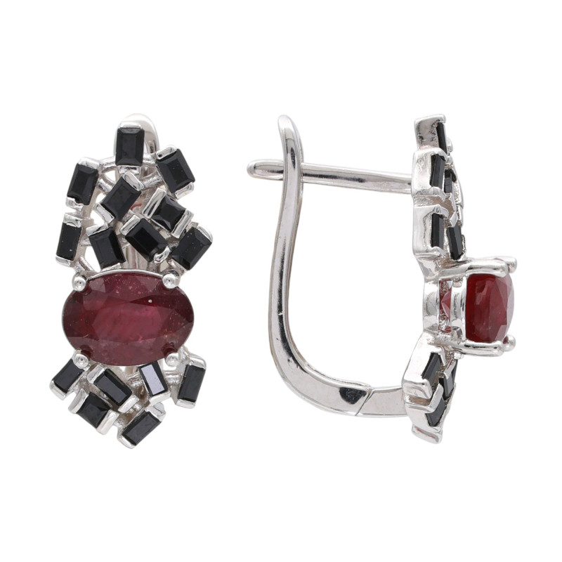Серебряные серьги с рубином и шпинелью