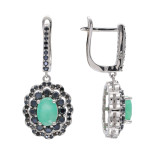 Сеербряные серьги с изумрудом и шпинелью