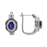 Серебряные серьги с сапфиром и шпинелью