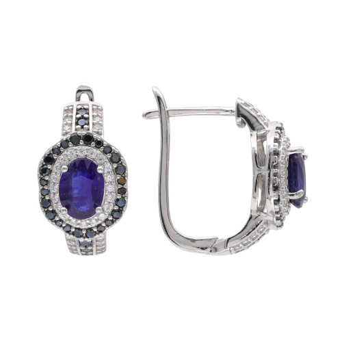 Серебряные серьги с сапфиром и шпинелью